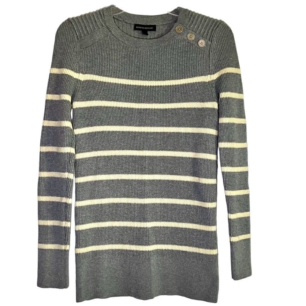 Banana Republic Striped Crew Neck Sweater in Grey Heather/Yellow Women’s M